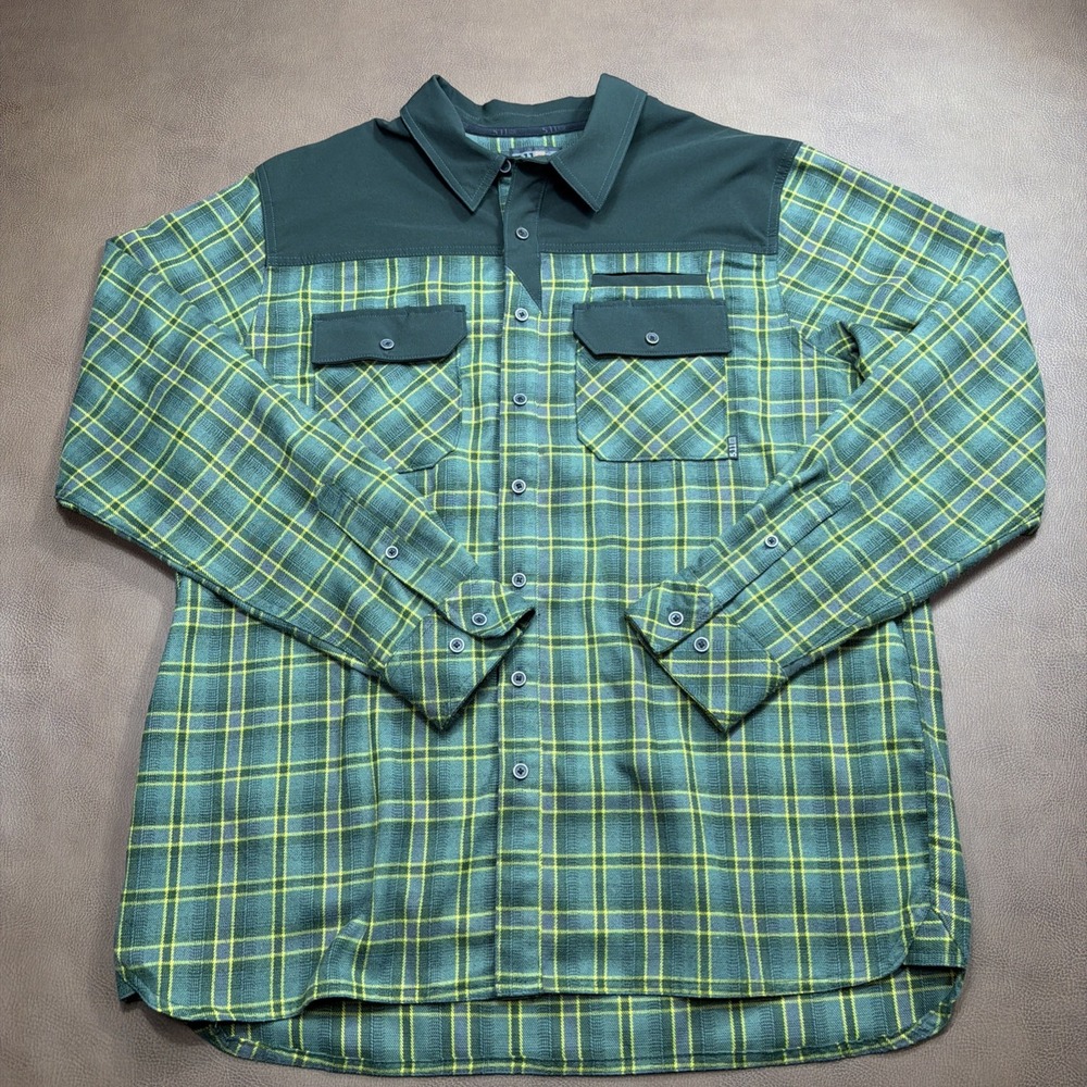 Men's sz L 5.11 Tactical Endeavor Long Sleeve Flannel Shirt Green Plaid Shacket